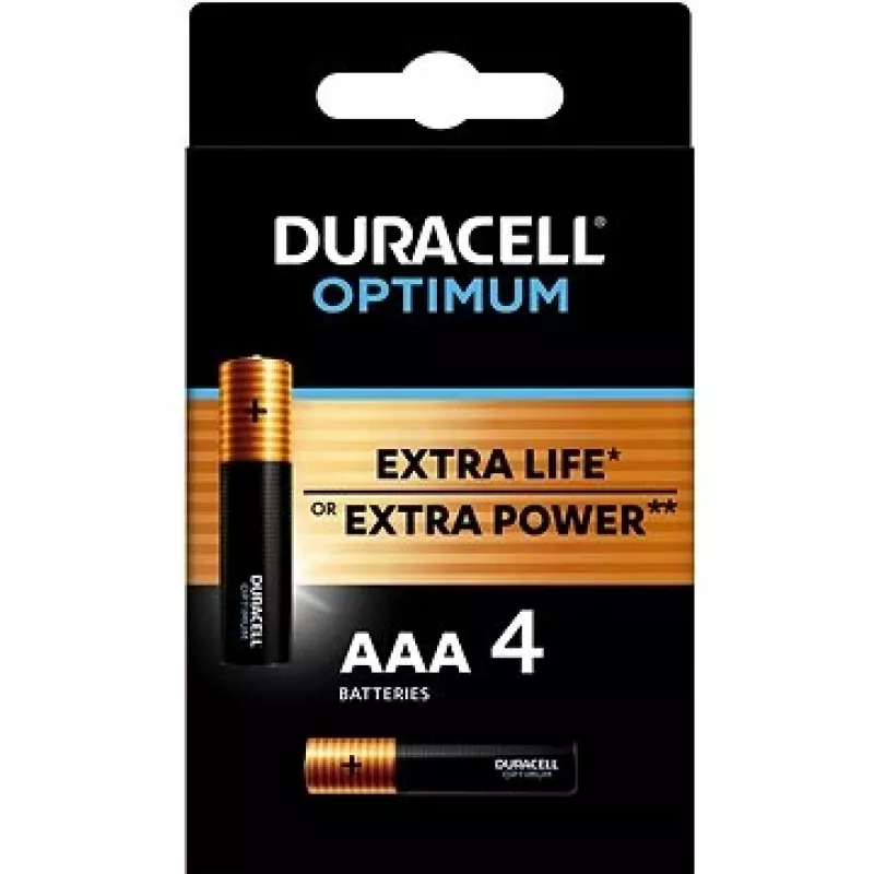 Duracell OPTIMUM AAA leelispatareid, 4 tk pakendis — kauakestev energia väikestele seadmetele