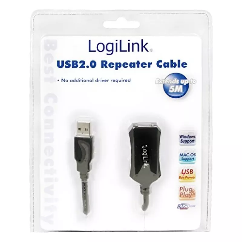 LogiLink USB 2.0 repiiterkaabel - 5,0 m USB-kaabel 5 M USB A