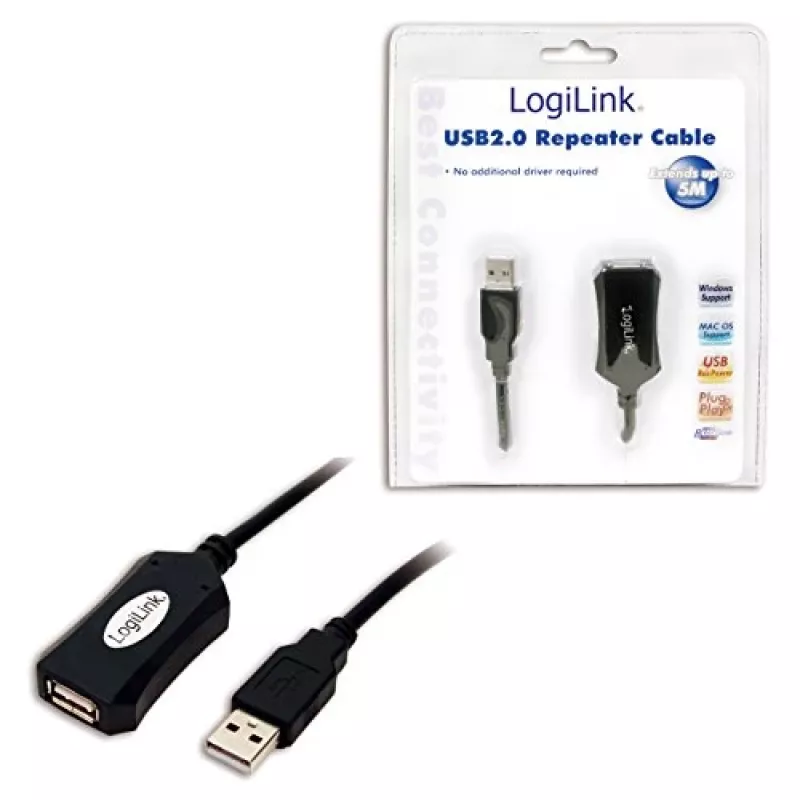 LogiLink USB 2.0 repiiterkaabel - 5,0 m USB-kaabel 5 M USB A