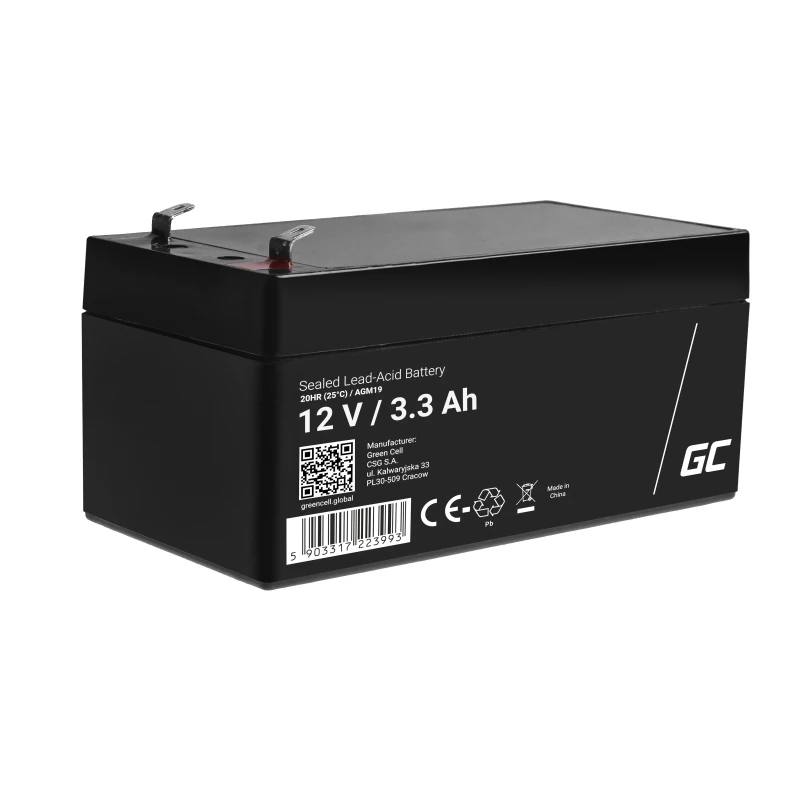 roheline Cell AGM19 UPS aku – suletud pliiaku, 12 V, 3,3 Ah