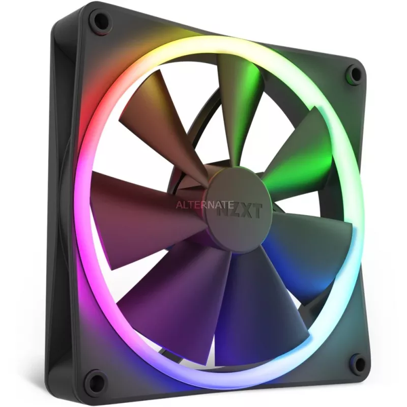 Korpuse ventilaator NZXT F140 RGB 14 cm, must, 500–1800 RPM, Fluid Dynamic Bearing, 4-pin, 18 LED-i