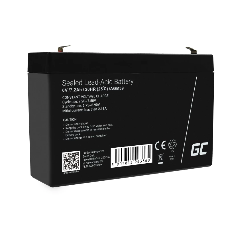 roheline Cell AGM39 tööstuslik akupank 7200 mAh 6 V