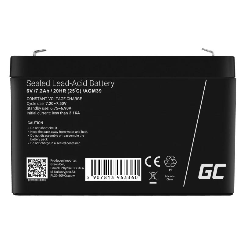 roheline Cell AGM39 tööstuslik akupank 7200 mAh 6 V