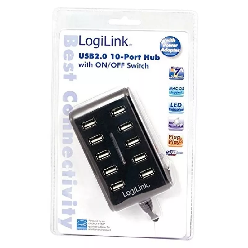 Logilink UA0125 USB-jaotur 10 pordiga USB2.0 toiteadapteriga 3,5 A, | Logilink