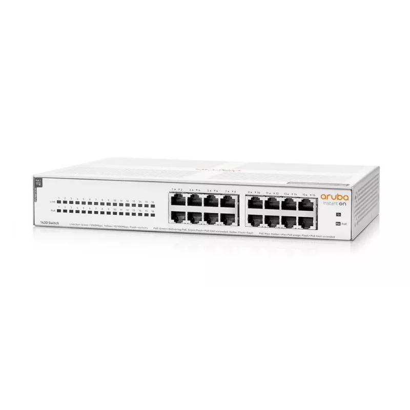 HPE Aruba Networking Aruba Instant On 1430 16G Class4 PoE 124W Haldamatu L2 Gigabit Ethernet (10/100/1000) Toite Etherneti (PoE) kaudu 1U Valge