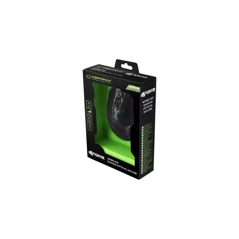 Esperanza MX205 FIGHTER - Hiir - USB - Sinine - Hiiri - Optiline - 6 nuppu - Must