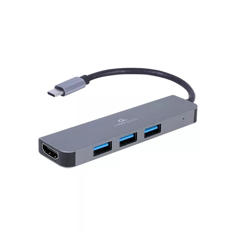 USB-C sülearvuti dokk GEMBIRD A-CM-COMBO2-01 — USB 3.2 Gen 1 USB-C, 3× USB-A, 1× HDMI, hall