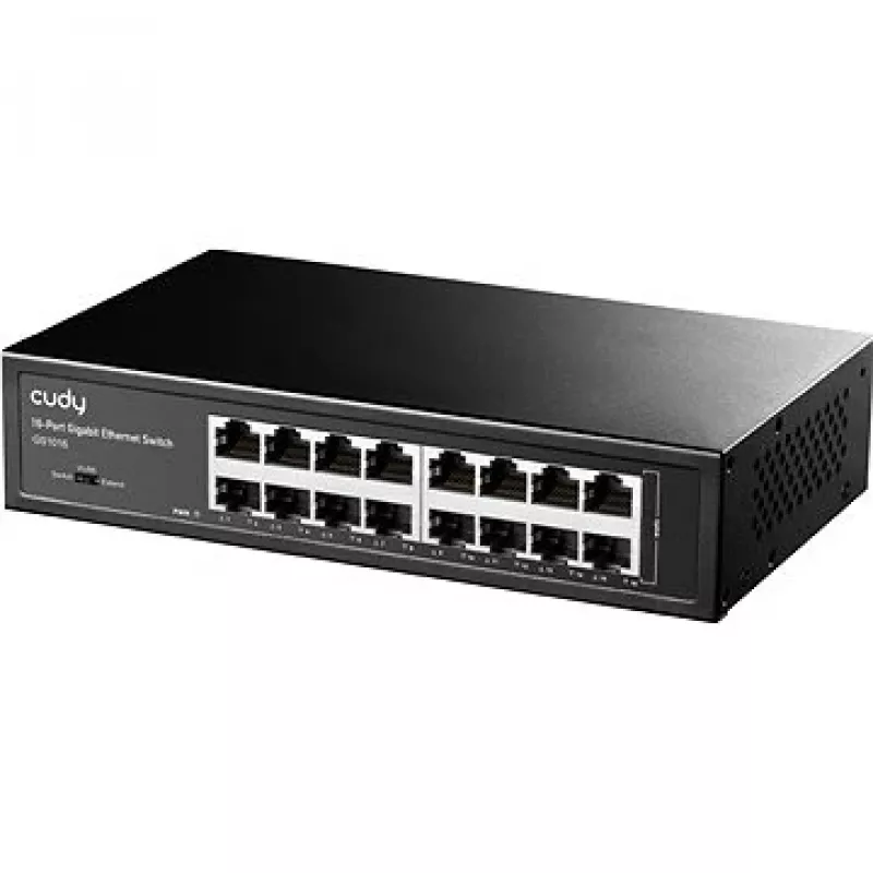 Võrgulüliti Cudy GS1016 — 16 pordiga Gigabit Ethernet (10/100/1000), 32 Gbit/s lülitus, riiulisse paigaldatav, toiteallikaga vahelduvvoolust