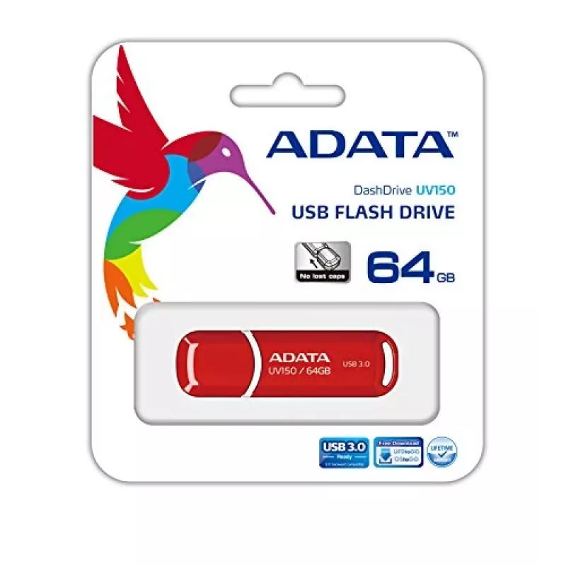 USB-mälupulk ADATA DashDrive UV150 64 GB, USB Type-A 3.2 Gen 1, punane, korgi disain
