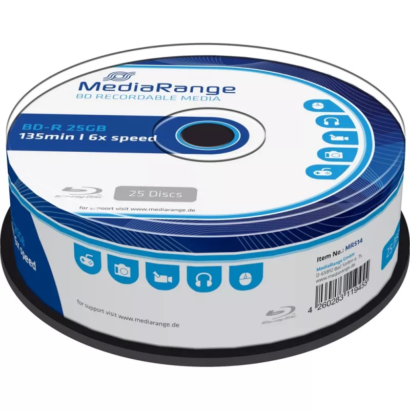 BD-R tühiplaat MediaRange MR514 25 GB 25 tk