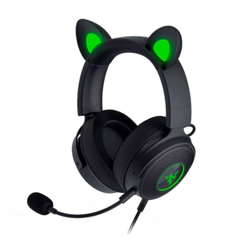 Razer Kraken V2 Pro Kitty Edition, juhtmega, üle kõrva, must, mängupeakomplekt