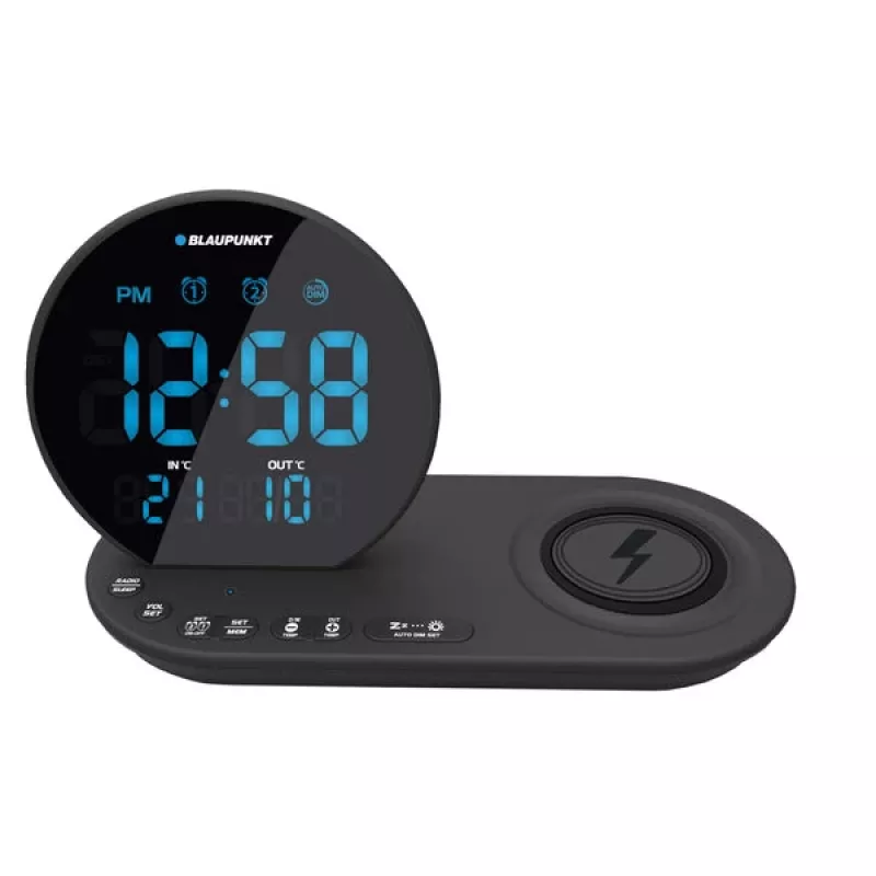 FM PLL äratuskell-raadio/ÄRATUS/USB/CR85BK LAADIMINE/Juhtmevaba laadimine/Sise/välis temperatuur/must