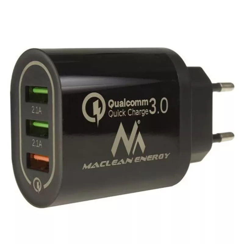 USB seinilaadija MACLEAN MCE479B — 3x USB-porti, 18W koguvõimsus, kompaktne