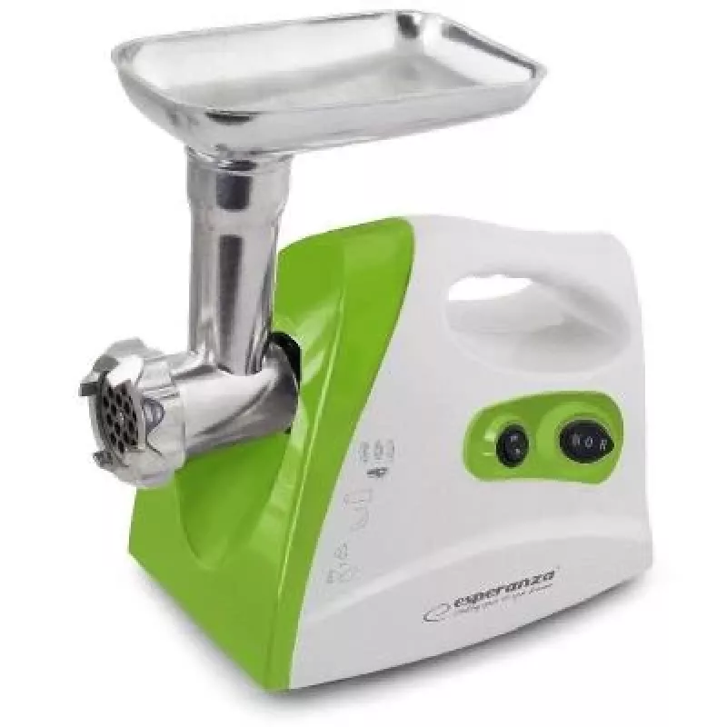 Hakklihamasin ESPERANZA EKM012G — 600 W, roostevabast terasest tera, vorstihoidik, kebbe valmistaja, tagurpidi käik, libisemiskindlad jalad, valge/roheline