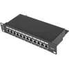 Patch panel LANBERG PPF6-9012-B — 12-pordiline RJ45, metallist, must, 1U (215×44.5×130 mm)