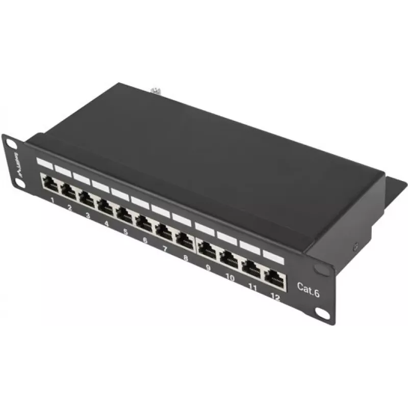 Patch panel LANBERG PPF6-9012-B — 12-pordiline RJ45, metallist, must, 1U (215×44.5×130 mm)