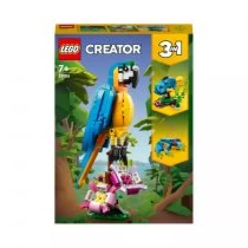 LEGO ehituskomplekt Eksootiline Papagoi 31136 — Creator vitriinmudel, 253 tükki, 220×120×110 mm