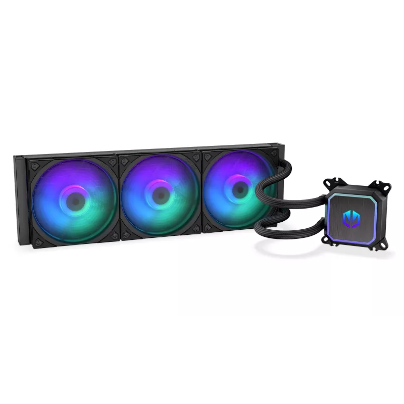 Vedelikjahutuskomplekt ENDORFY Navis F360 ARGB Must — 360 mm radiaator, 3x 120×25 mm ventilaatorit, 250–1800 p/min, pump 1600–2600 p/min, LGA 1700/AM5/AM4 tugi