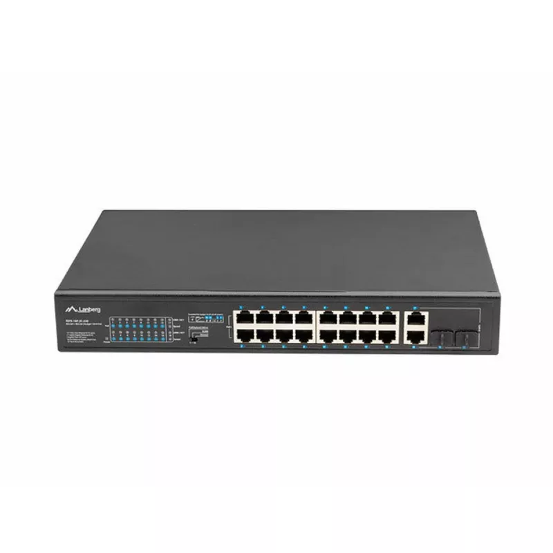 Haldamatu lüliti LANBERG RSFE-16P-2C-250 — 18-port Gigabit, 16x PoE+ (30W), 2x SFP, 250W, 1U, metall, riiulipaigaldus