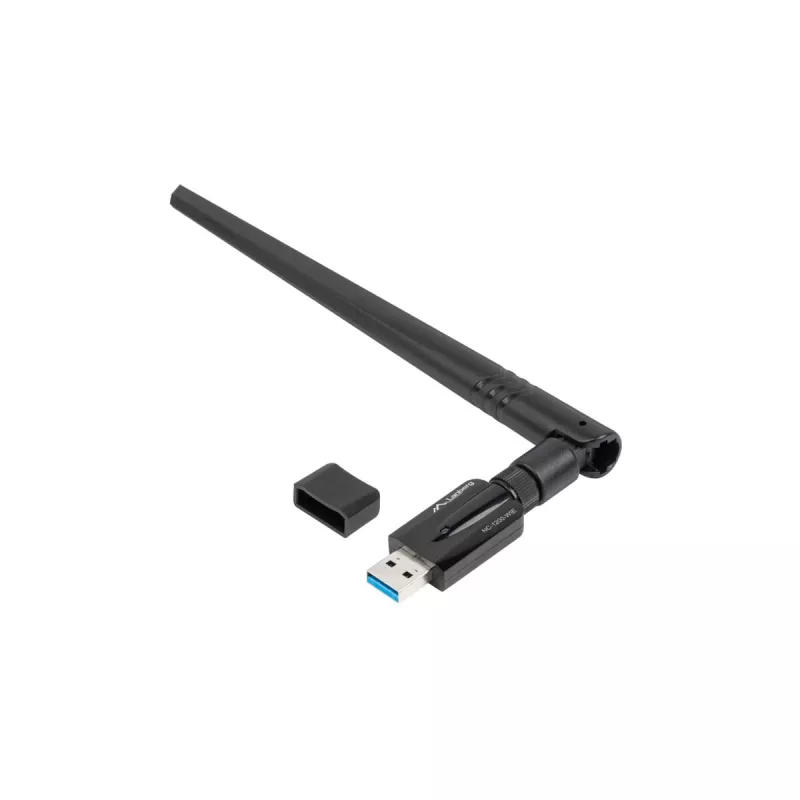 Sisemine WLAN-kaart LANBERG NC-1200-WIE — Kaheribaline USB WLAN-adapter, RTL8812BU, kuni 1200 Mbit/s, väline 2x2 antenn (5 dBi), must