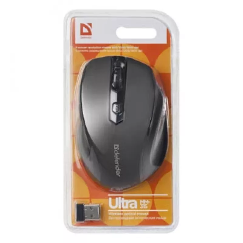 Juhtmevaba RF optiline paremakäeline hiir DEFENDER ULTRA MM-315 — 1600 DPI, 6 nuppu, USB vastuvõtja, must