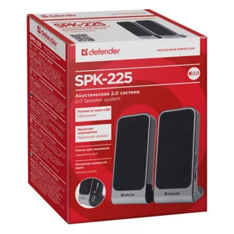 DEFENDER SPK-225 juhtmega 2.0 kõlarid, 4 W RMS, USB/DC 5 V, 3,5 mm, must