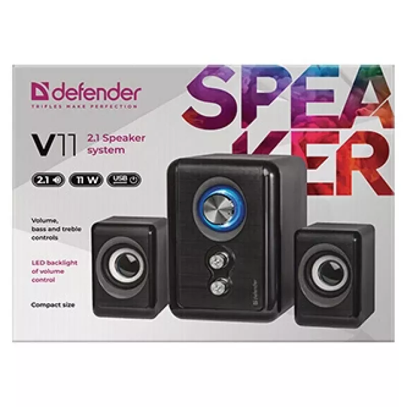 DEFENDER kõlar V11 11 W juhtmega 2.1 laua satelliitkõlarid, USB 5 V, must