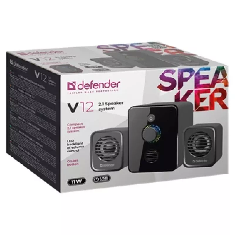 2.1 arvutikõlarid DEFENDER V12 11W RMS USB, 3,5 mm, bassikõlar, must, 223×115×130 mm
