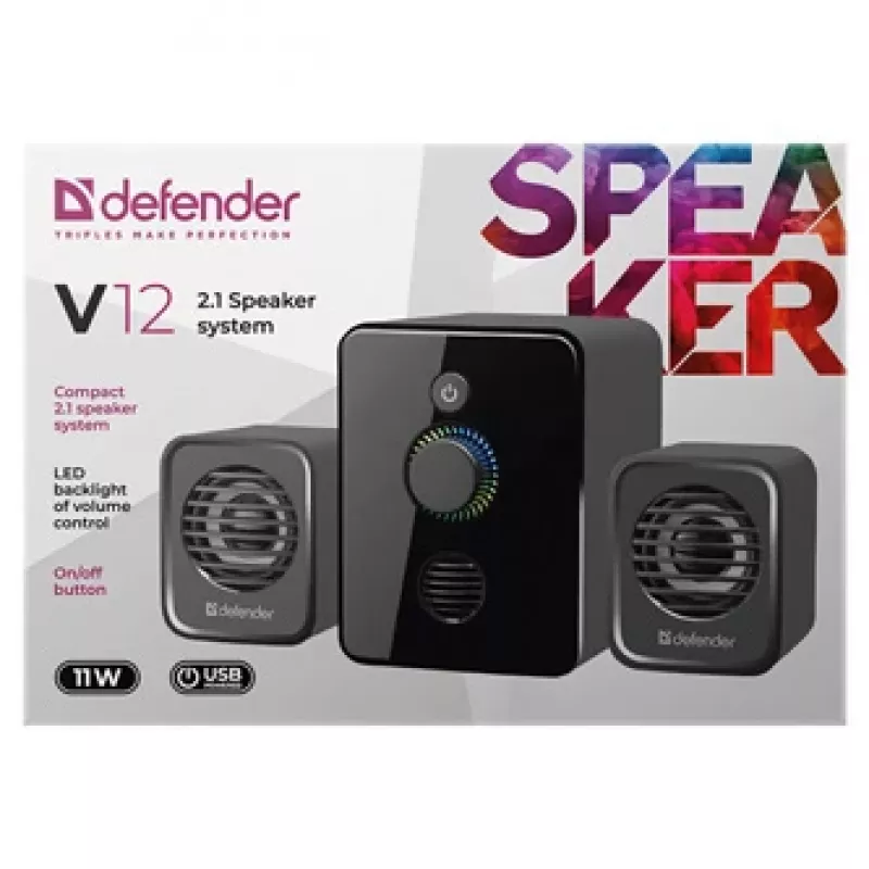 2.1 arvutikõlarid DEFENDER V12 11W RMS USB, 3,5 mm, bassikõlar, must, 223×115×130 mm