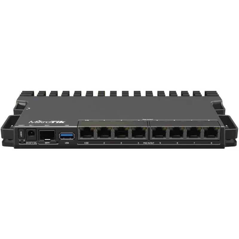 Juhtmega ruuter MikroTik RB5009UPR+S+IN — 8x RJ-45 PoE porti, 2,5GbE, SFP+ pesa, RouterOS