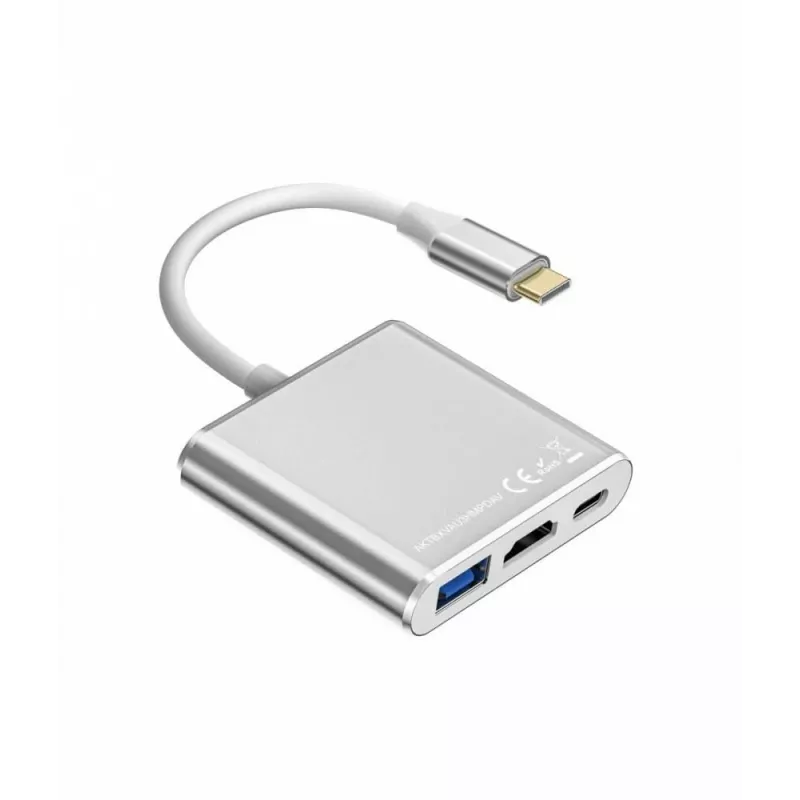 USB C adapteri jaotur TB AKTBXVAU3HMPDAV — 3-ühes: HDMI + USB-A + USB-C PD, hõbedane