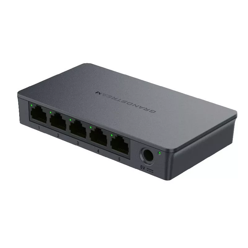 Grandstream GWN7700 Layer 2 haldamata lüliti 5x Gigabit porti 10Gbps lülitusvõimsus 802.1p QoS must laua-/seinale paigaldatav 5VDC