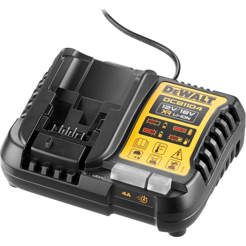 Laadija DeWalt DCB1104-QW 10,8 V ja 14,4 V liitium-ioon akudele, kompaktne disain