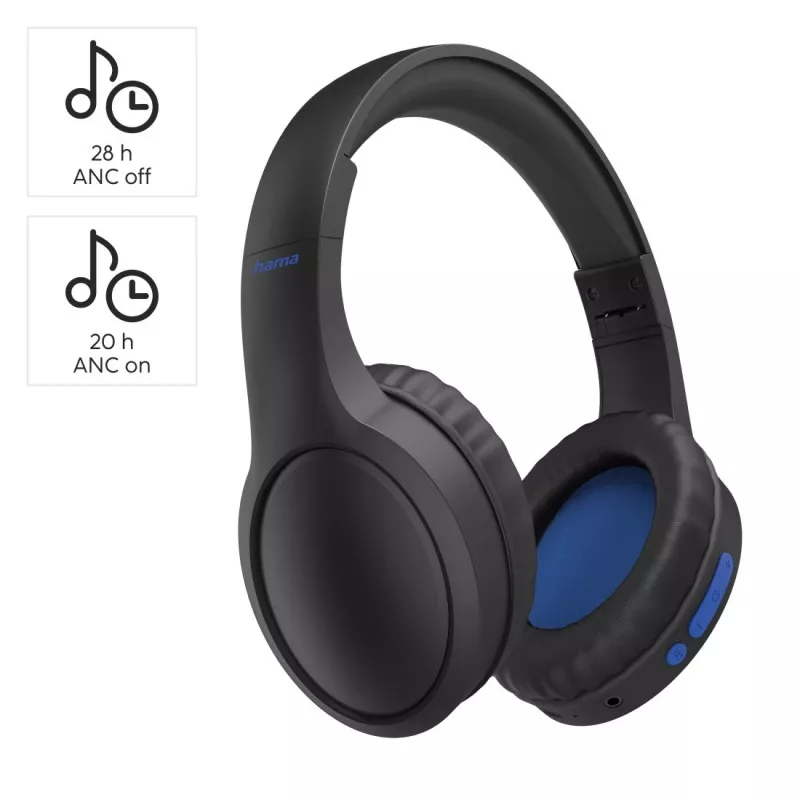 Hama 00184160 kõrvaklapid/peakomplekt Juhtmega ja juhtmeta Peapael Kõned/muusika USB USB-C Bluetooth Must, Sinine