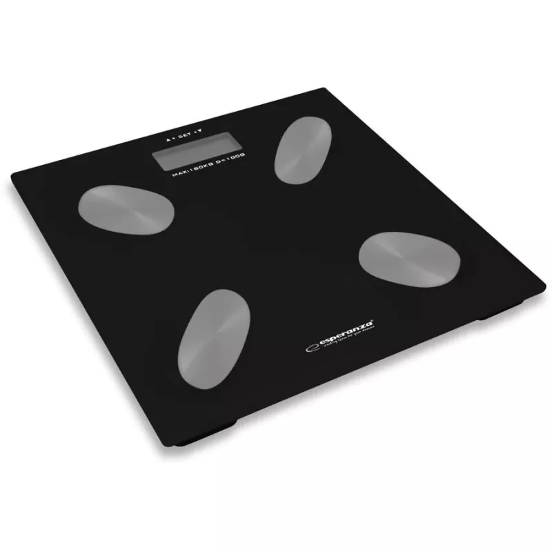 Elektrooniline isikukaal ESPERANZA EBS022K — digitaalne rasvakaal, karastatud klaas, 180 kg, KMI, 12 kasutaja mälu