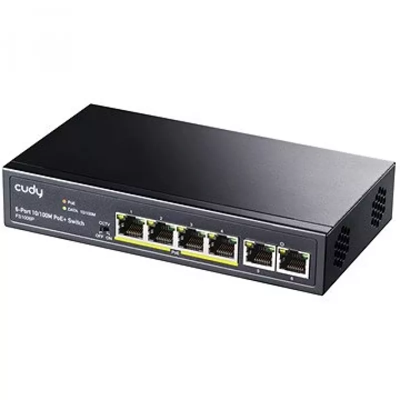 Võrgukommutaator Cudy FS1006P Fast Ethernet 6-pordiline (4 PoE, 1 PoE+) 10/100 Mbit/s, 1,2 Gbit/s ribalaius, metallkorpus, raami/seinale kinnitatav