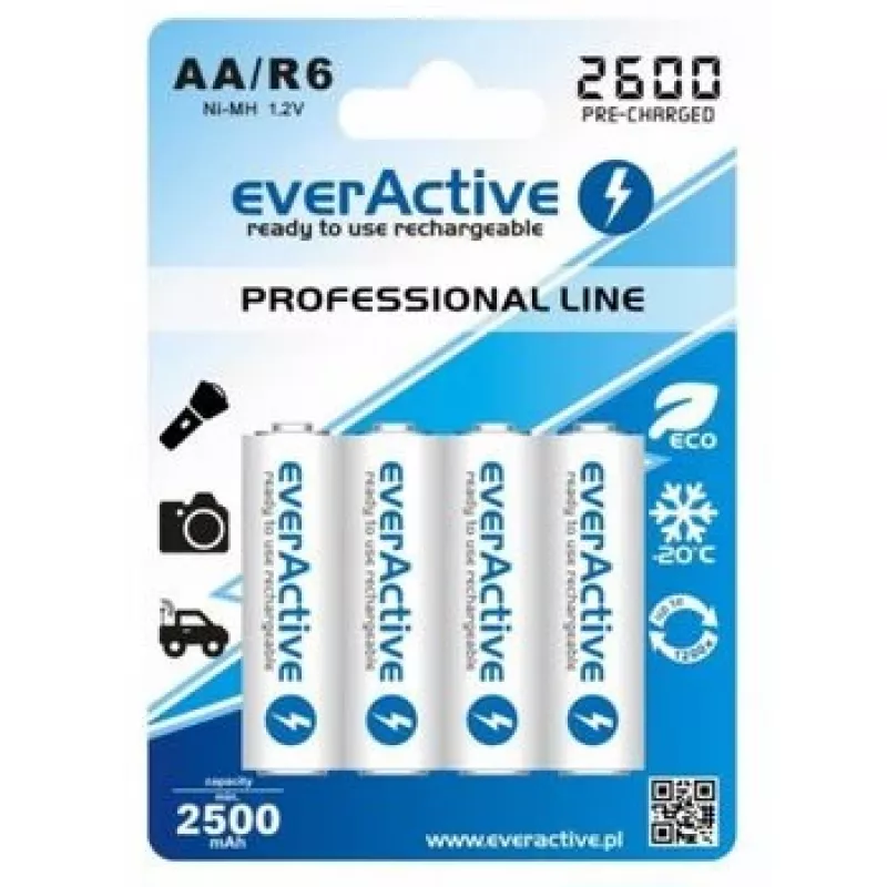 Baterii Reincarcabile R6 AA 2600mAh EverActive Professional pakendi sisu 1x blister