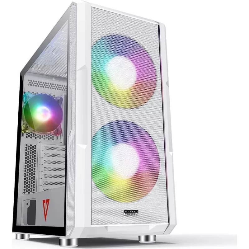 Arvutikorpus MODECOM AMIRANI ARGB Midi Tower Valge — ATX/ITX, 35 cm GPU, 16,5 cm CPU jahuti, 2x200 mm ventilaatorid