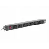 Rack-mount Power Distribution Unit LANBERG PDU-02I1908I-0200-C20-BK — 1U, 10×C13, 16A, 2 m kaabel, 19 tolli