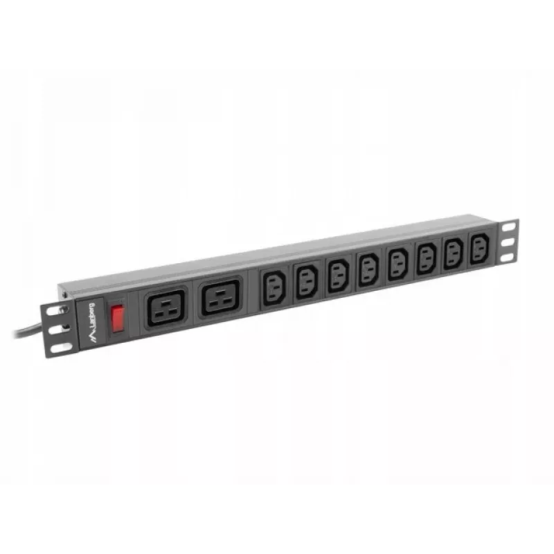 Rack-mount Power Distribution Unit LANBERG PDU-02I1908I-0200-C20-BK — 1U, 10×C13, 16A, 2 m kaabel, 19 tolli