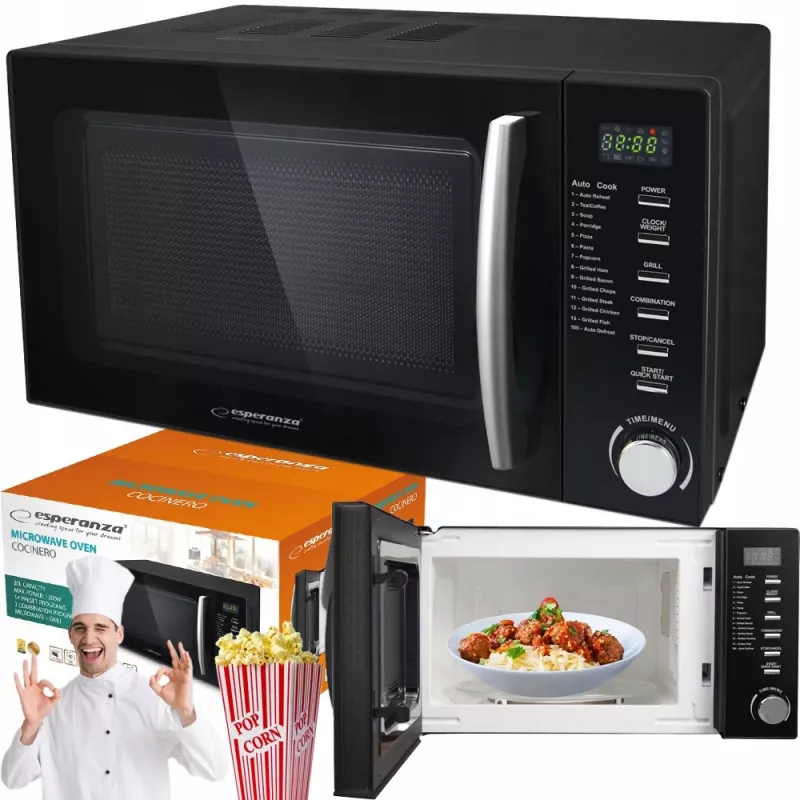 Kombineeritud mikrolaineahi ESPERANZA COCINERO 1200 W, 20 L, grill 900 W, LED-ekraan, tööpinnal, must
