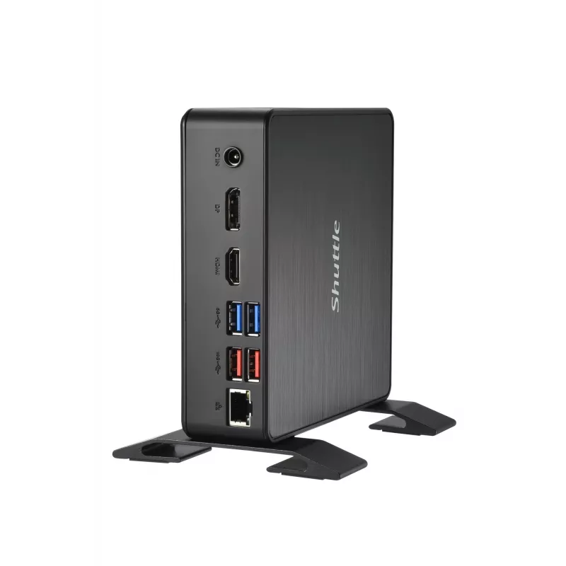 Shuttle XPC Nano PC NC40U, Intel Celeron 7305U, 1x HDMI, 1x DP, 1x USB-C/DP, 6x USB3.2, 1x 2,5-tolline pesa, 2x M.2, 1x LAN, RAID, 24/7 pidev töö, koos VESA ja alusega