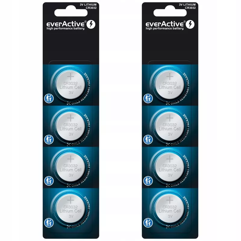 Nööpelement everActive CR3032, 3V, 580 mAh, nööp/münt, 4 tk pakendis