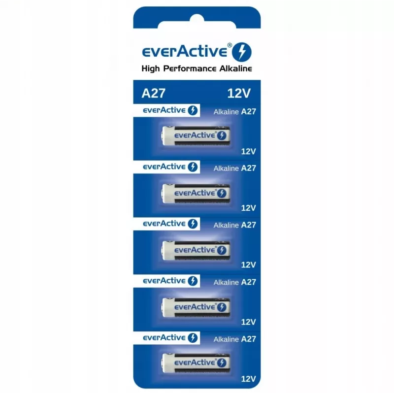 Korduvlaetav akupakett everActive 27A5BL, leelispatarei 12 V, silindriline, 5 tk, 27,3 × 7,62 mm
