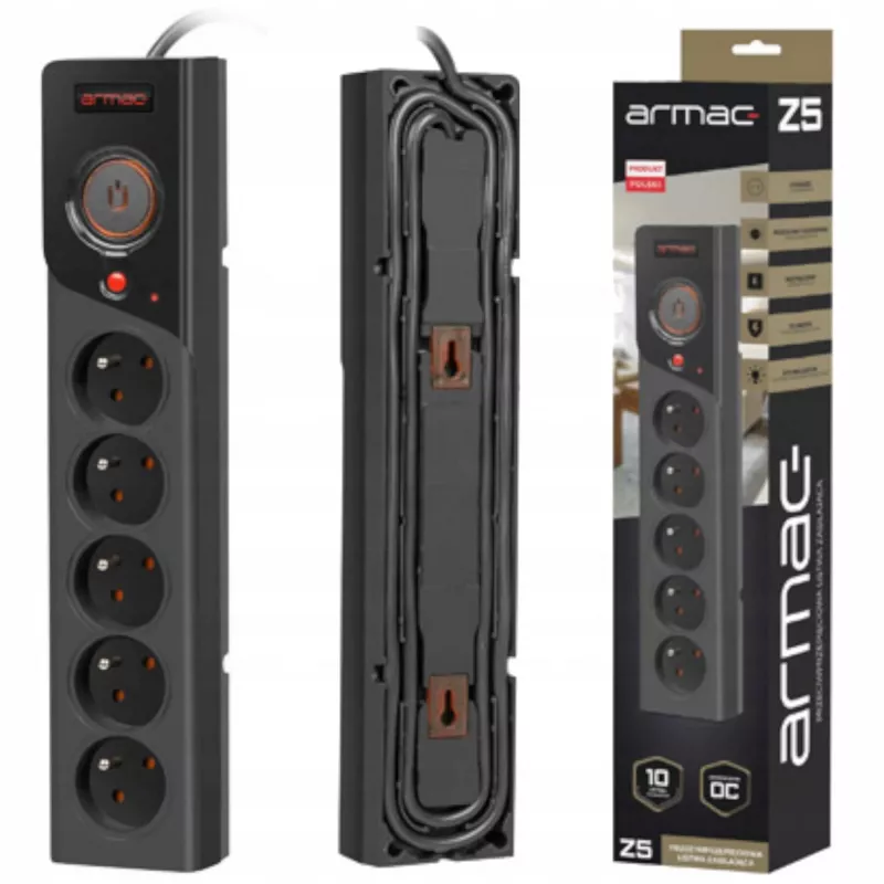 POWER STRIP ARMAC Z5 3M 5X 230V PL 10A kaabel ORGANIZER Must