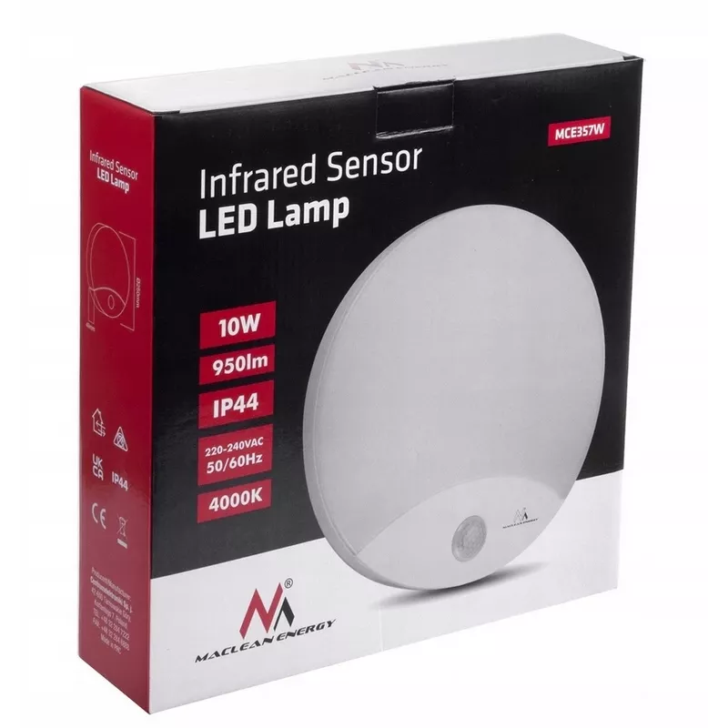 LED-seinalamp MACLEAN MCE357W IR-liikumisanduriga, valge, sise-/välistingimustesse