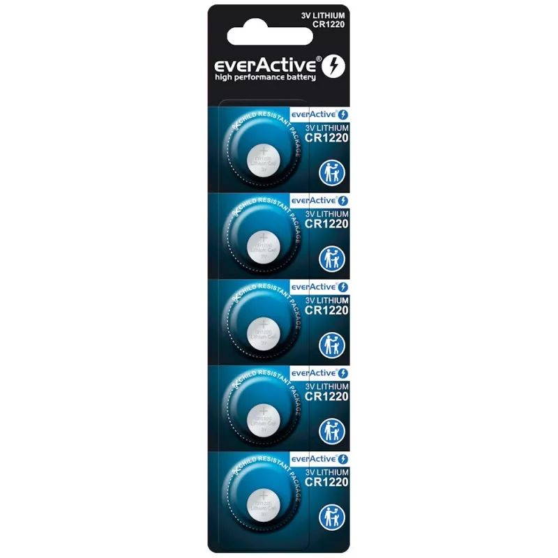Nööpelement liitiumpatarei everActive CR1220 — 3 V, 40 mAh, 12,5 × 2 mm, ühekordne, 5 tk