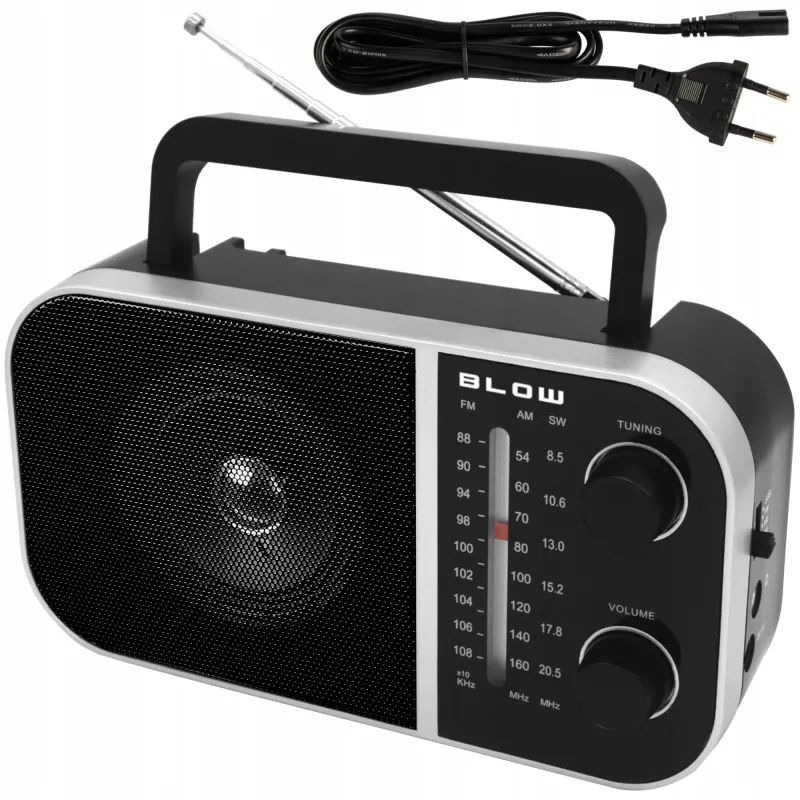 Kaasaskantav analoograadio BLOW RA6 AM/FM – patareitoitega AM- ja FM-vastuvõtt, kõrvaklappide pesa