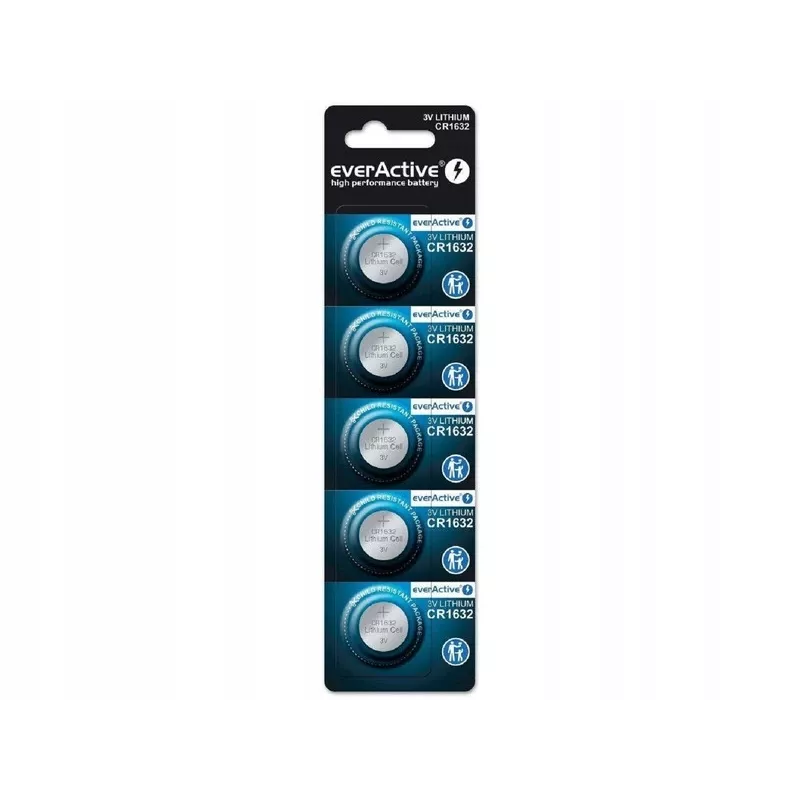 Patarei everActive CR1632 liitium ühekordne nööpelement 3 V — 5 tk, 16 mm × 3,2 mm
