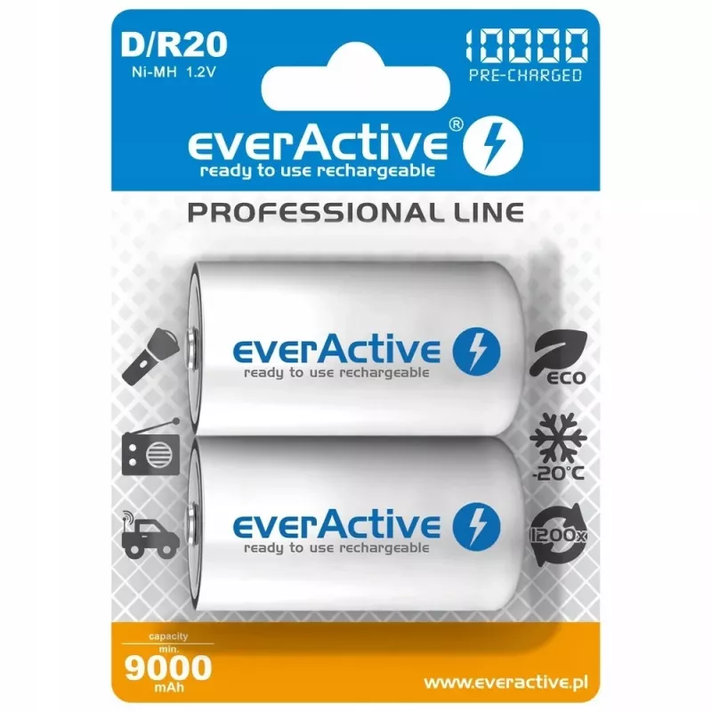 Korduvkasutatav aku everActive EVHRL20-10000 D NiMH 1,2 V 2 tk